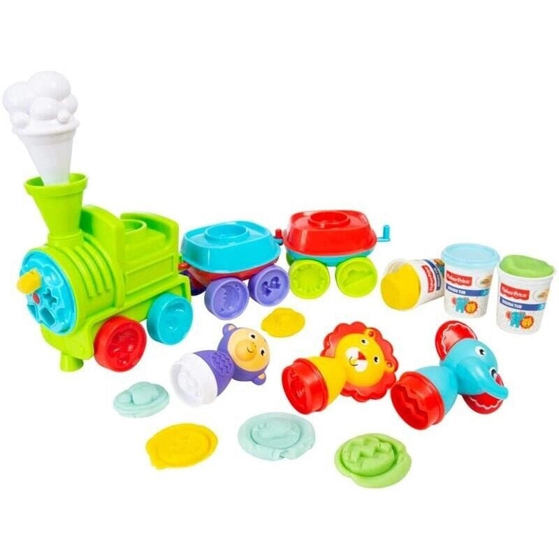 SET TRENO GIOCATTOLO CON PASTA MODELLABILE STAMPINI E FORMINE 2+