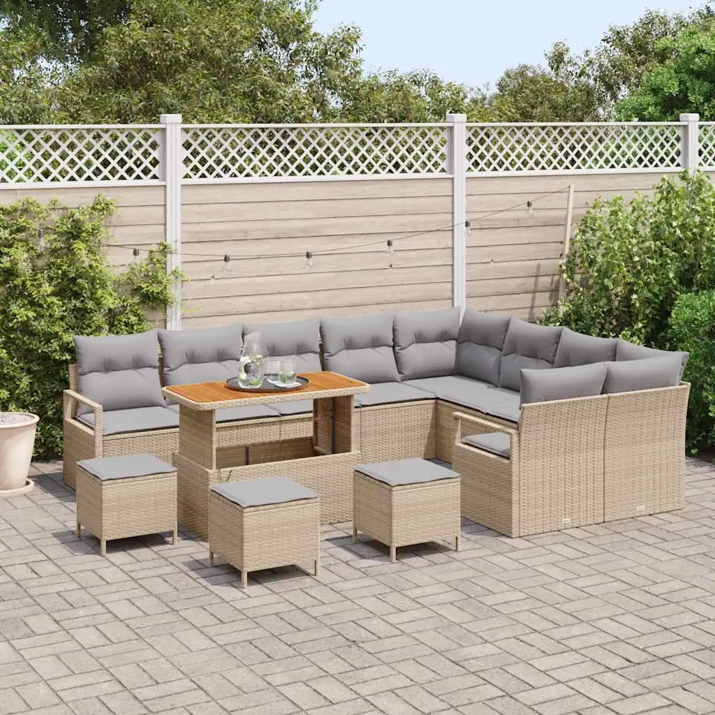 Set Divano da Giardino con cuscino 13 pcs Beige polyrattan