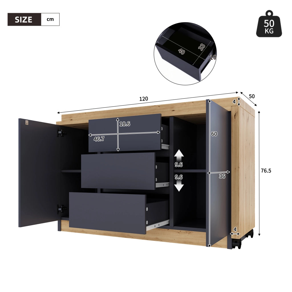 Scrivania con 2 ante e 3 cassetti; rotante e pieghevole; per studio; 120×50×76.5 cm