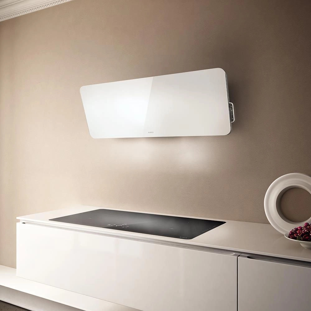 Elica PRF0038251A TIFFANY WH-F-110 - Cappa a parete filtrante 110 cm, 625 m³-h, Classe B, 45 dB, Controllo touch, 3 velocita', Filtro antigrasso in alluminio, Illuminazione LED 2x6 W, Vetro Bianco