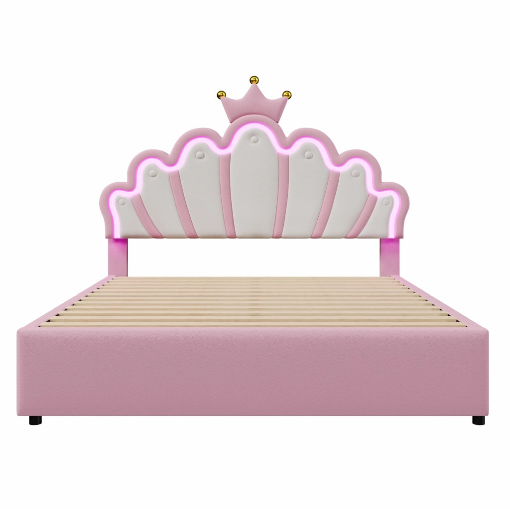 Letto imbottito 140x200 cm; testiera regolabile e 2 cassetti; PU rosa (Senza materasso)