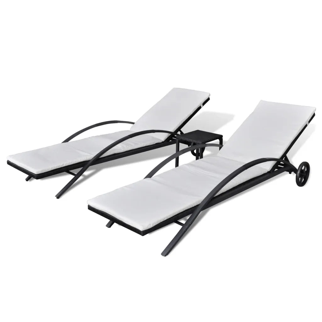 Lettini Prendisole con Tavolino in Polyrattan Nero 42491