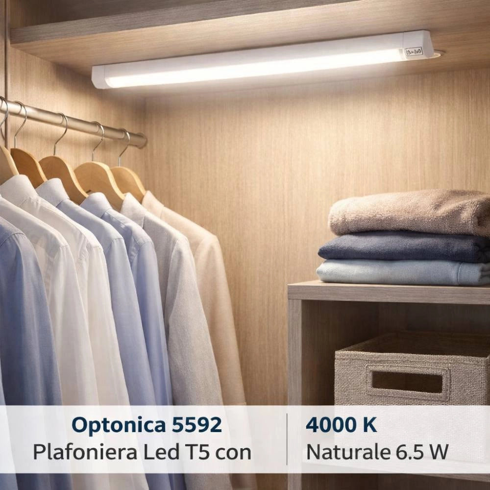 Plafoniera led t5 con interruttore integrato per interni *** temperatura colore lampada 4000k bianco naturale, potenz...