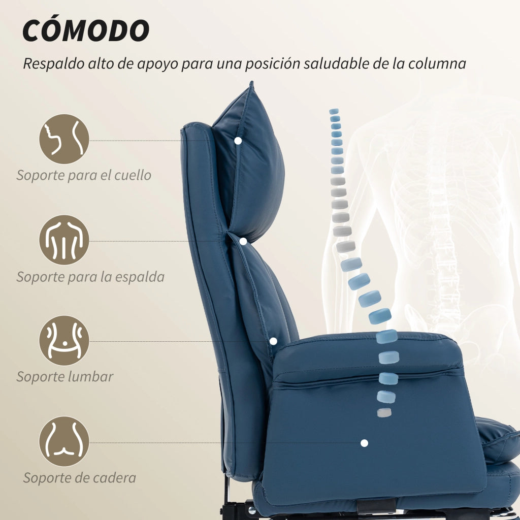 Sedia da ufficio con schienale reclinabile e rotelle ¨C Minimal ¨C blu, similpelle