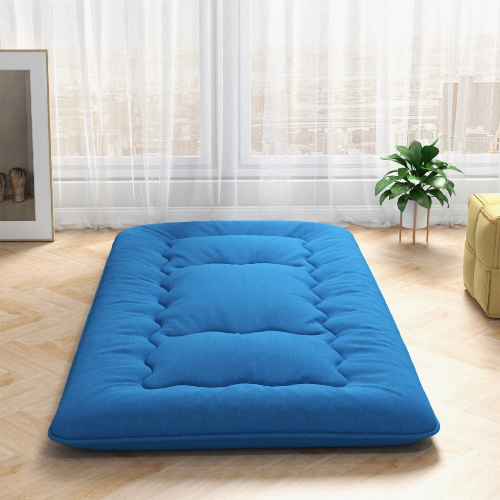 Materasso futon portatile con copertura lavabile sacca da trasporto-Tappeto arrotolabile per pavimento 90cm Blu