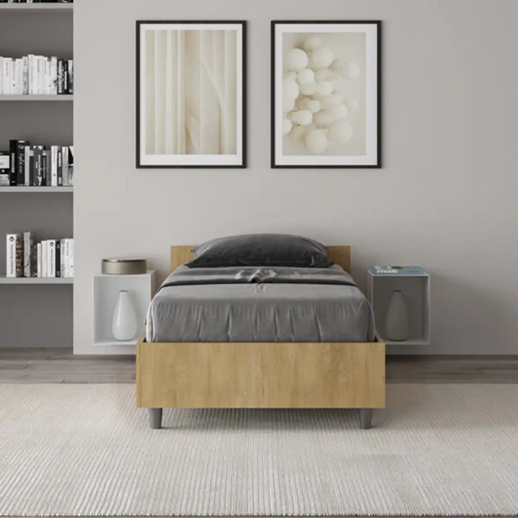 Letto singolo contenitore 80x200 quercia Nuamo