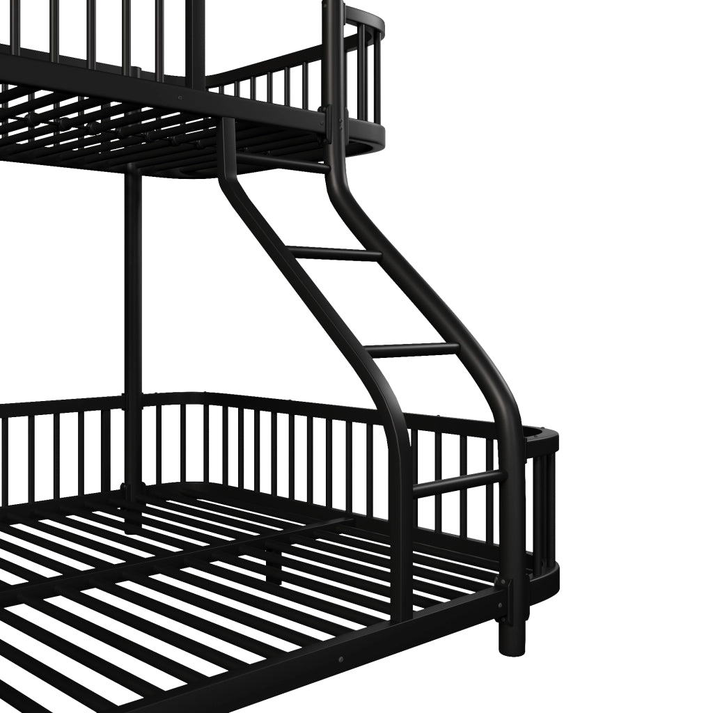Letto a castello per bambini 90x200 + 140x200 cm; in metallo con barriere di sicurezza e scala; letto familiare; nero