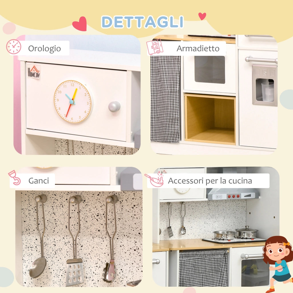 EasyComfort Cucina Giocattolo 2 Pezzi per Bambini 3-6 Anni con Utensili da Cucina, Luci ed Effetti Sonori, in MDF e PP