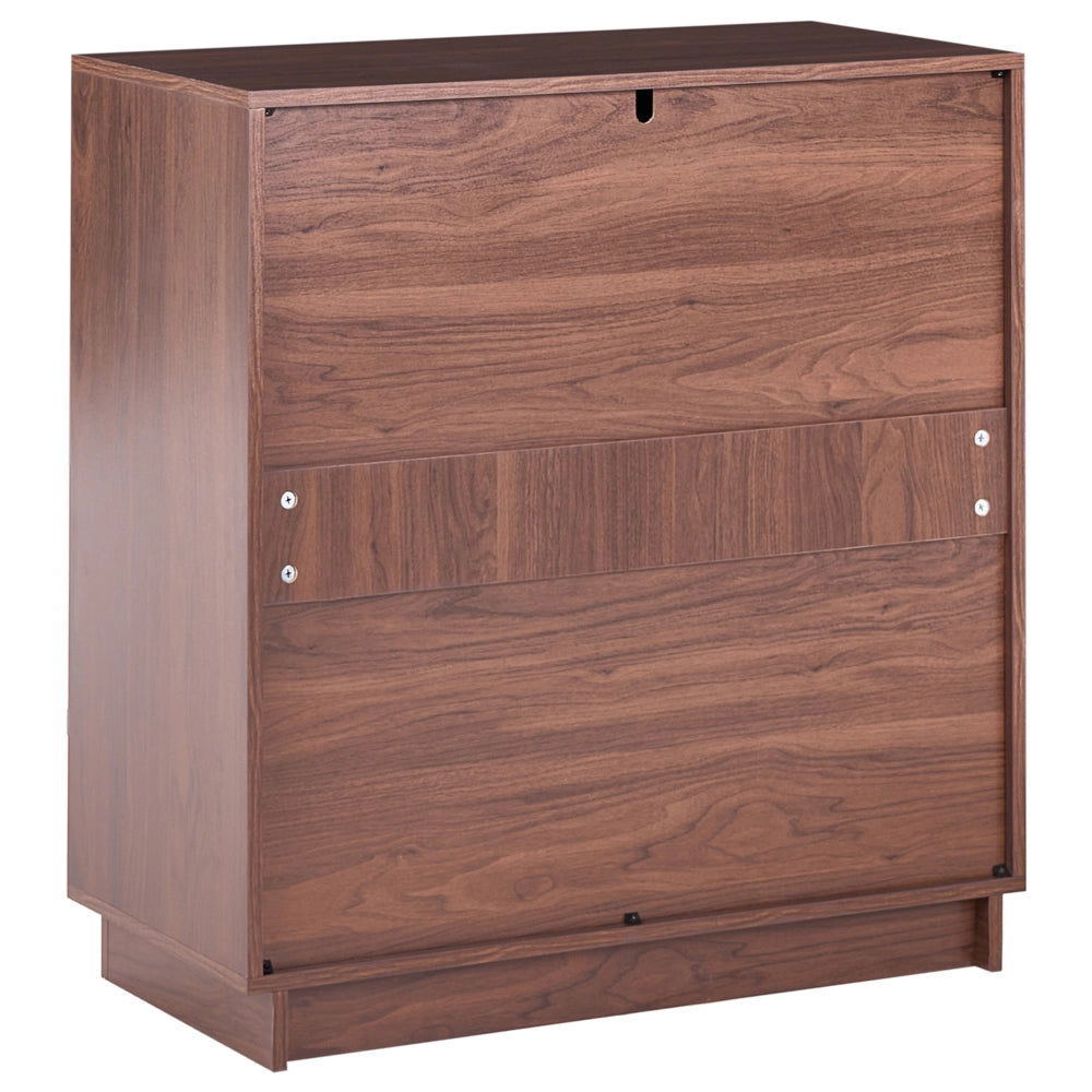 Comodino a 4 cassetti in MDF con frontale a doghe e maniglie in metallo Salotto camera da letto contenitori moderni