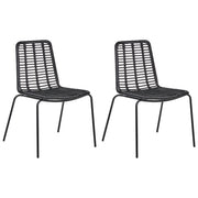 Set di 2 sedie da pranzo con seduta e schienale in rattan nero gambe in ferro senza braccioli design industriale boho