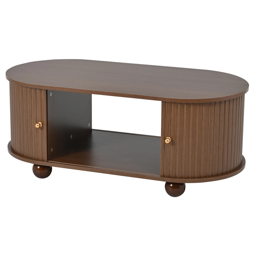 Tavolino da caff猫 100x50x40 cm; design ovale salvaspazio con ampia capacit脿; MDF color noce