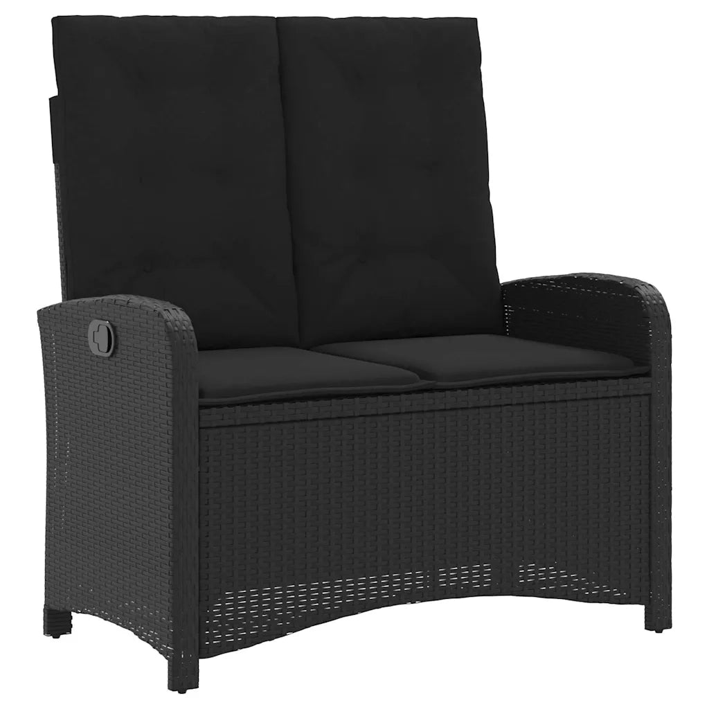 Panchina Reclinabile da Giardino | Panca da Giardino con Cuscini Nera in Polyrattan