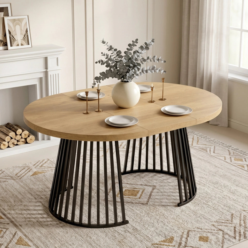 Tavolo allungabile, 100/138/176 x 100 cm, per 4-8 persone, colore naturale e nero