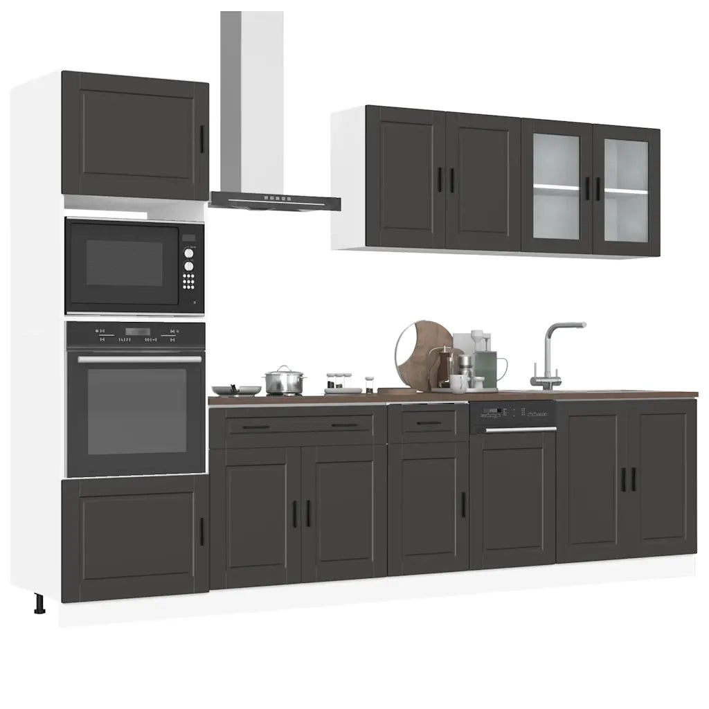 vidaXL Set Mobili da Cucina 7 pz Porto Neri Legno Multistrato