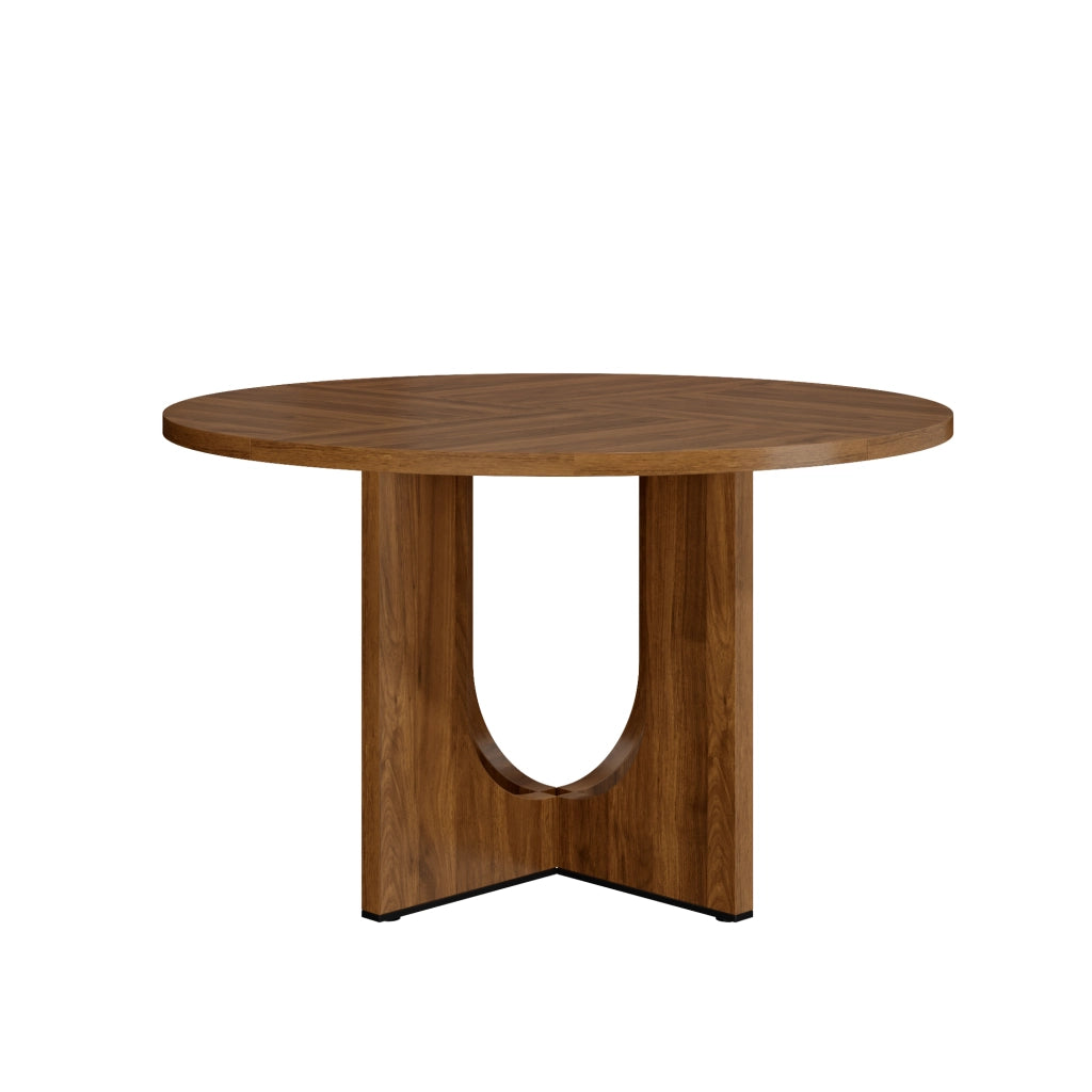 Tavolo da pranzo rotondo 120x120x75 cm per 4-6 persone; stile scandinavo minimalista; MDF effetto noce