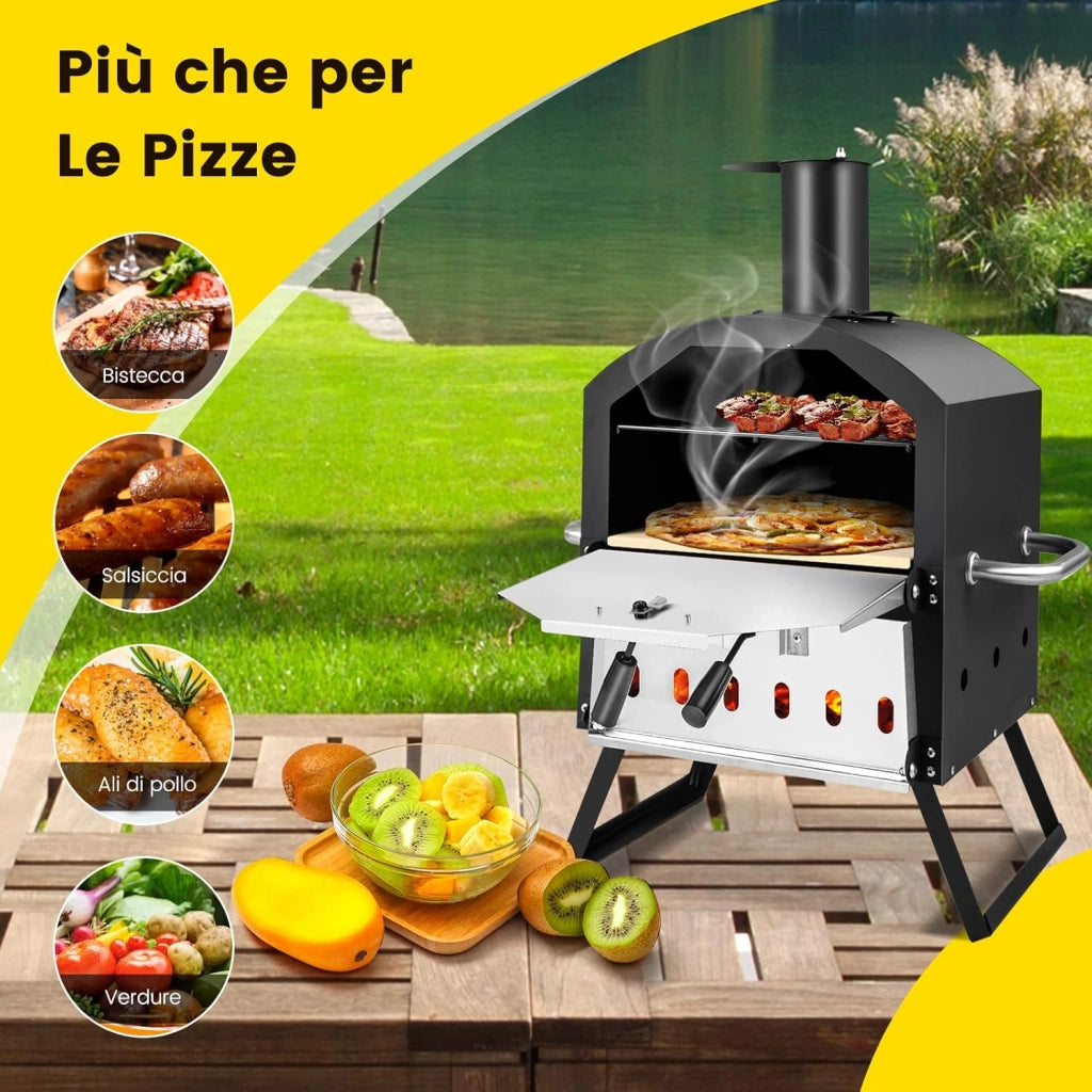 Forno per Pizza da Esterno, Forno a Legna per Pizza con Gambe Pieghevoli, 2 Strati, Pietra per pizza, Pala per Pizza, Copertura Impermeabile, per Picnic, Festa e Campeggio (Modello 6)
