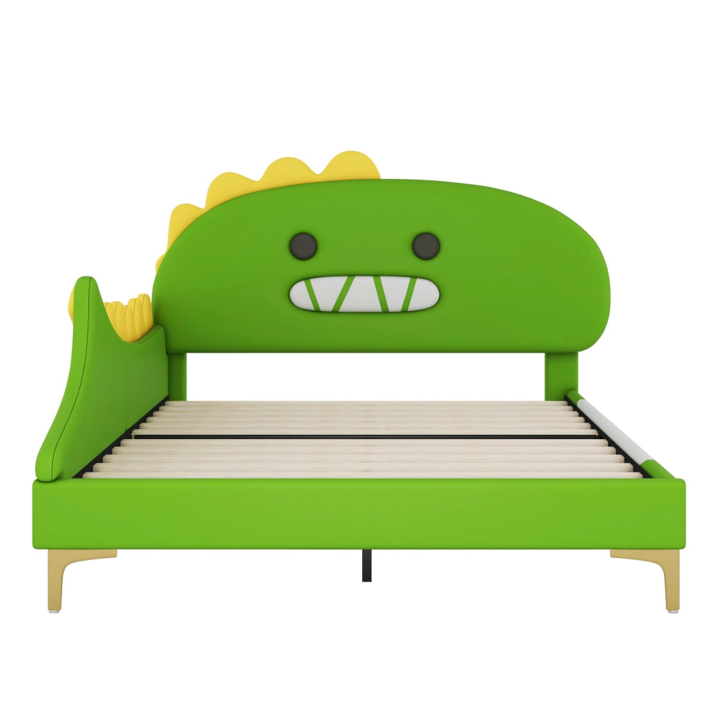 Letto per bambini 140x200 cm a forma di dinosauro; PU verde
