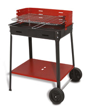 Barbecue a Carbone Flavia 60x35x80 cm Griglia Regolabile a 3 Altezze con Ruote in Acciaio Nero e Rosso