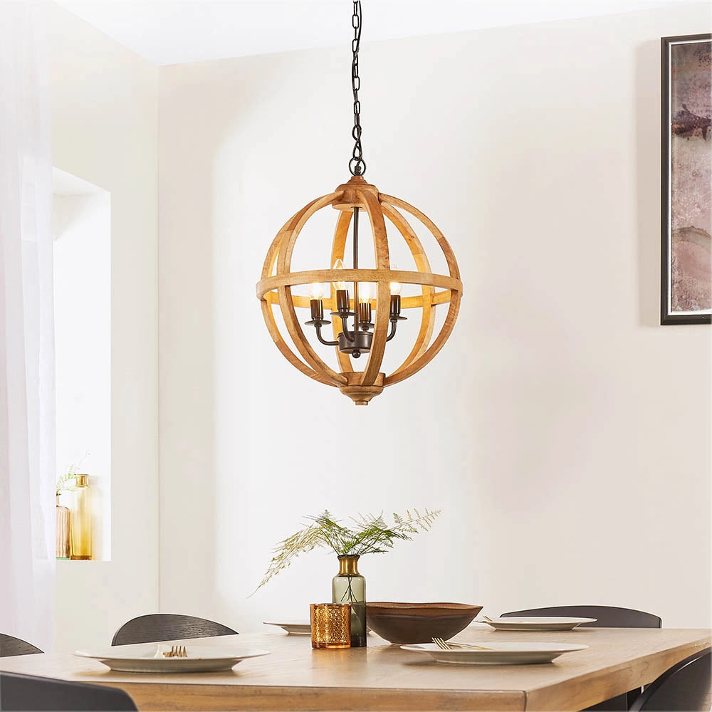 Lampada a sospensione TOBA legno mango sfera 4xE14 Endon