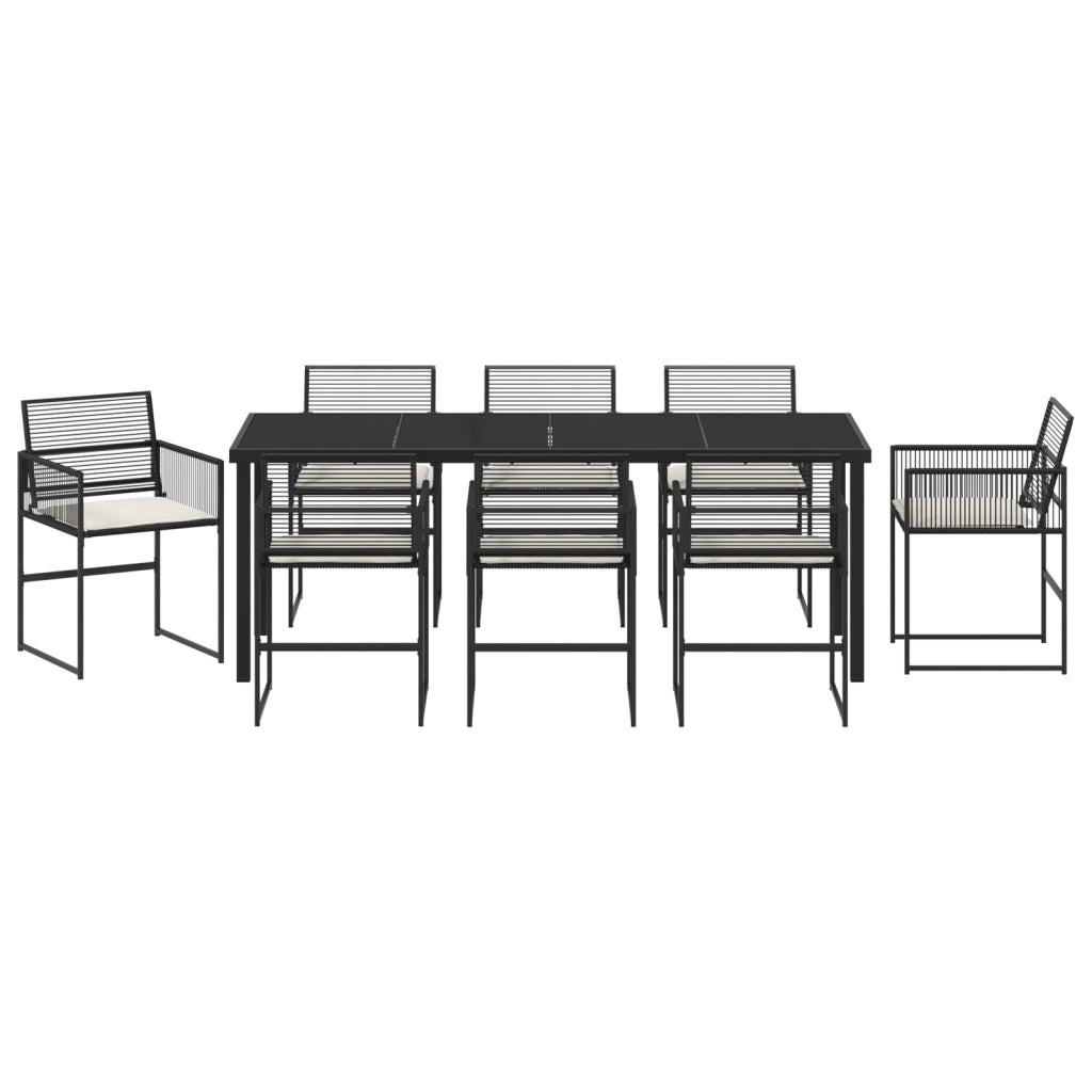 Set da pranzo da giardino 9 pezzi con cuscini Nero Polyrattan