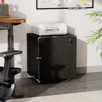 Contenitore da ufficio su ruote con cassetti con serratura, armadio mobile nero