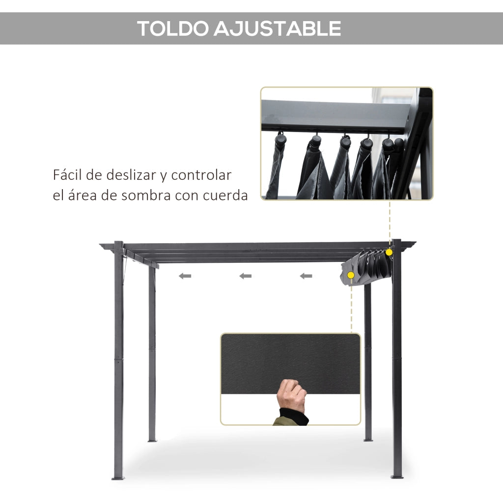 Pergola 3x3 m con tetto retrattile ¨C zephmum ¨C grigio scuro alluminio