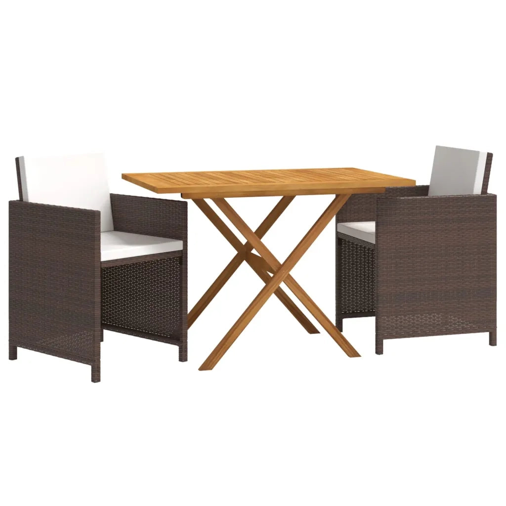Set da Pranzo per Giardino 3 pz con Cuscini Marrone cod mxl 35637