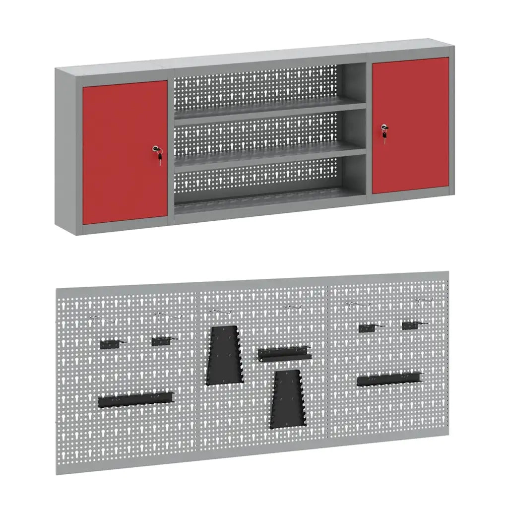 Mobile da lavoro 7 pcs Rosso Legno ingegnerizzato e acciaio 3321431