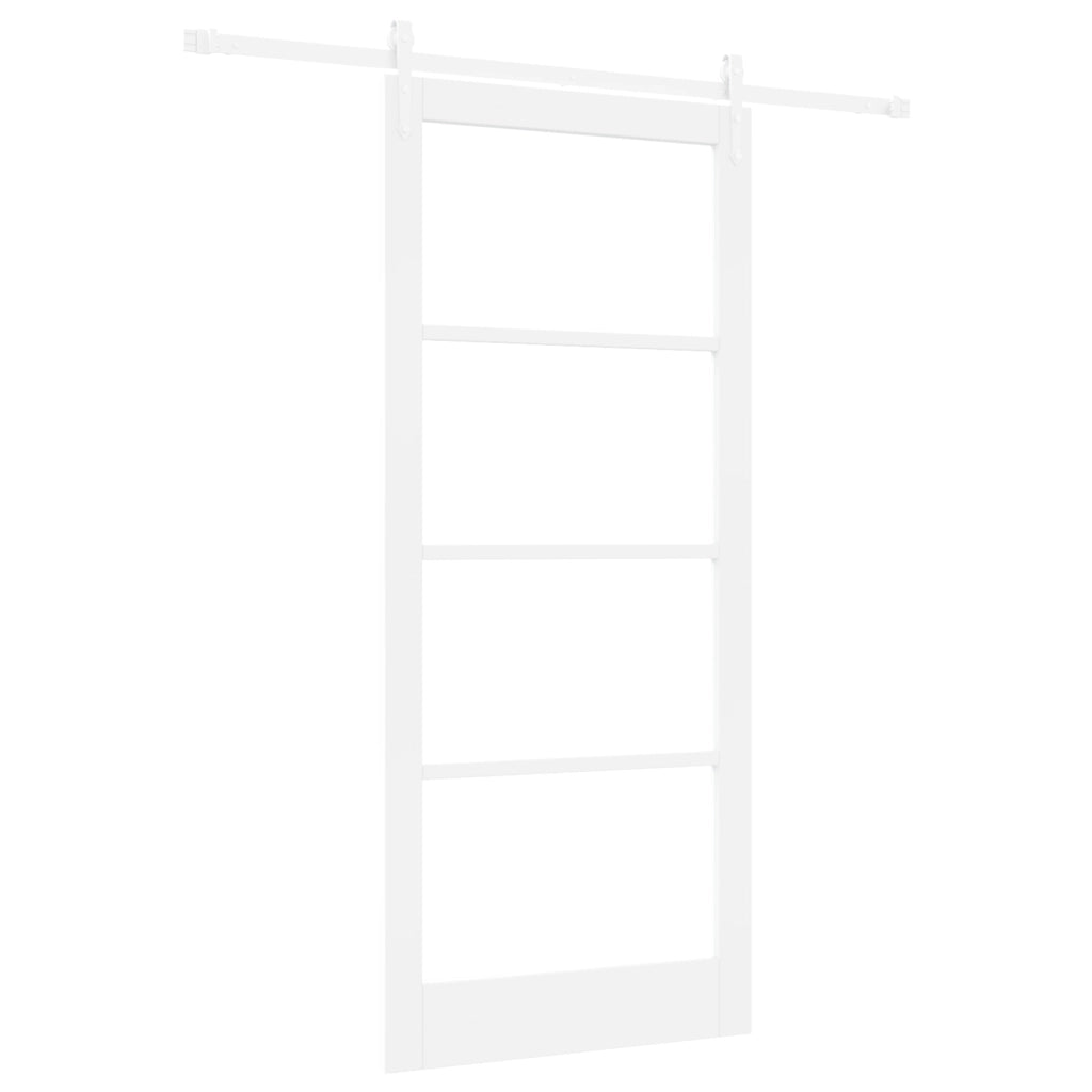 Set di Porta Scorrevole  con Hardware Bianco 93x211 cm in Legno Massiccio di Pino