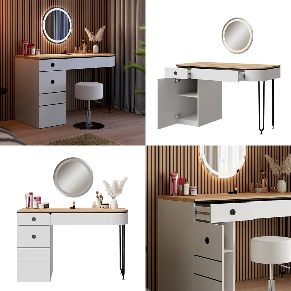 Vicco Tavolo da toilette Bianco/legno naturale 120 cm con specchio LED