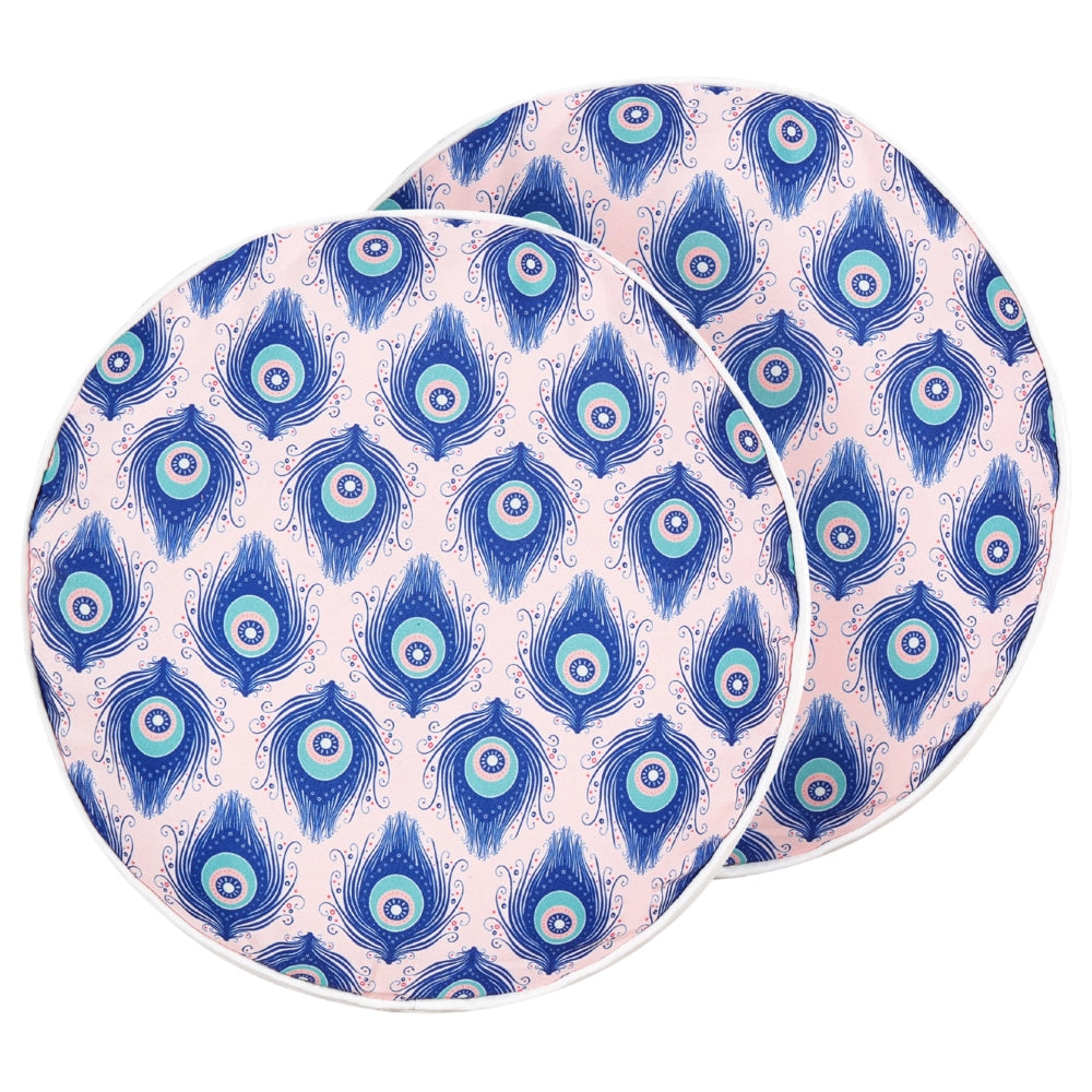 Set di 2 cuscini da giardino in tessuto di poliestere blu e rosa con motivo a pavone ⌀ 40 cm esterno giardino elegante rettangolare