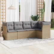 Set Divano da Giardino 5 pz con Cuscini Beige in Polyrattan