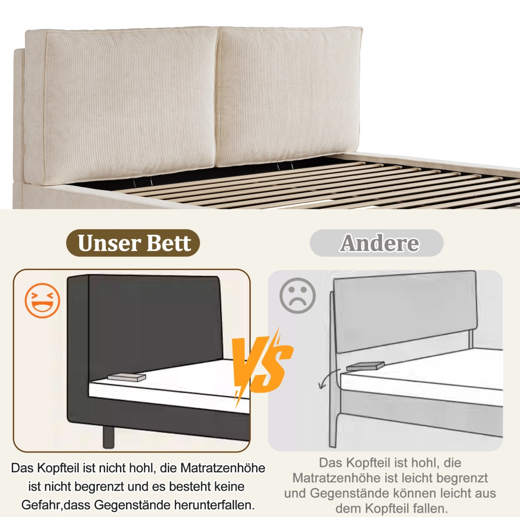 Letto matrimoniale contenitore 180x200 cm beige in velluto a coste