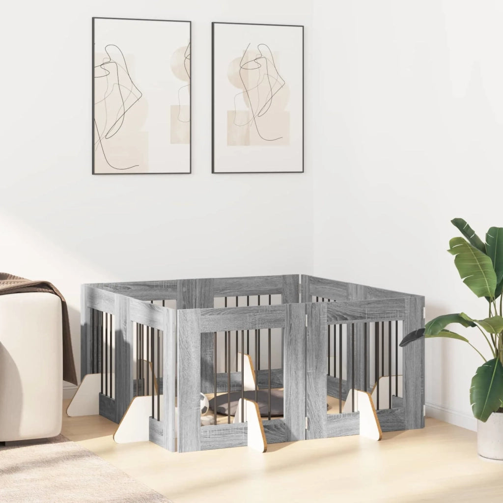 Cancello per cani con supporti 8 pz Grigio Sonoma 60 x 60 cm CFW8312655