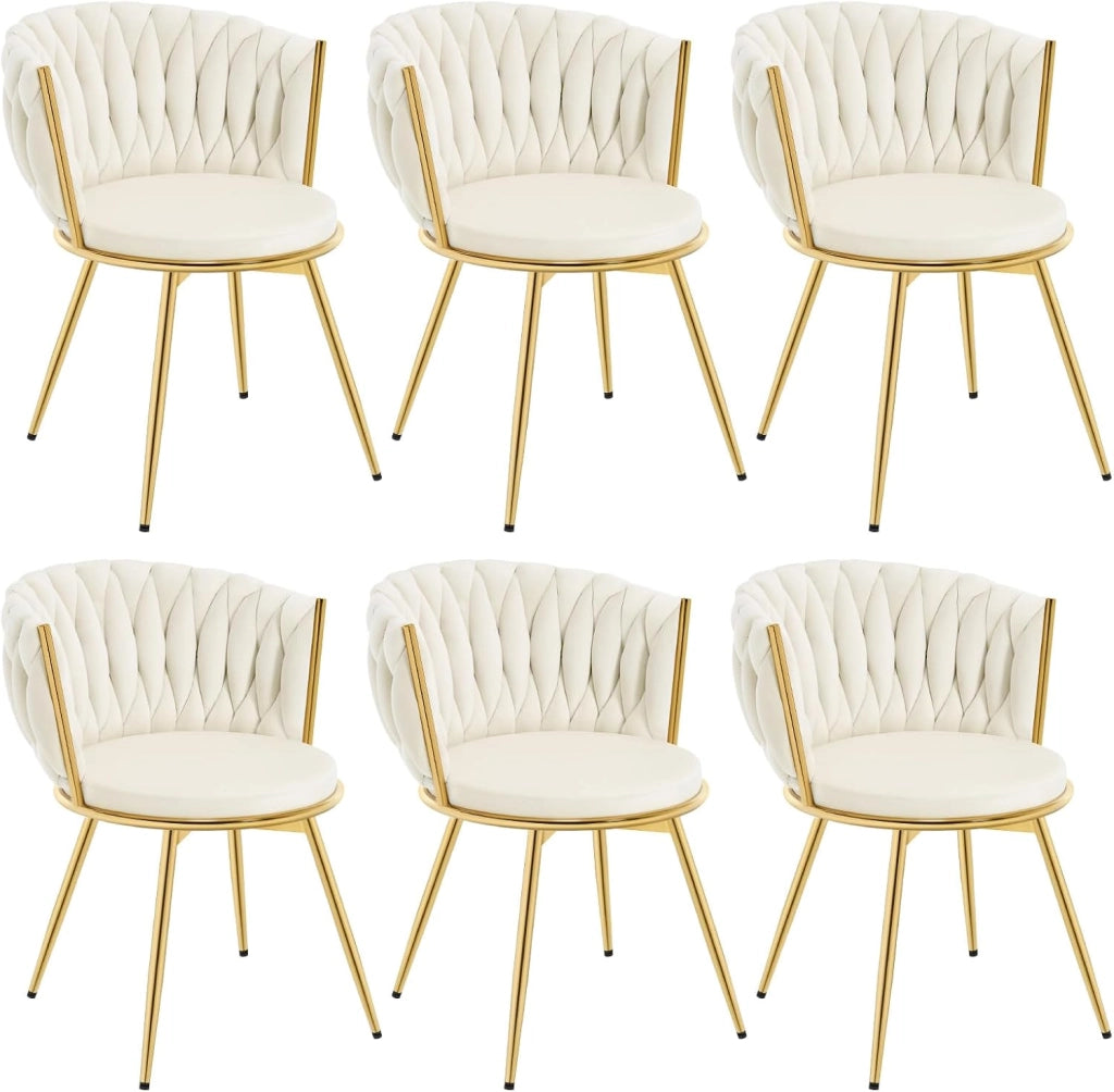 Sedie da Pranzo Girevoli Set di 6, Sedie da Cucina Ergonomiche Imbottite con Gambe in Metallo, Seduta in Velluto per Cucina, Soggiorno, Balcone, Beige, EZS84be-6