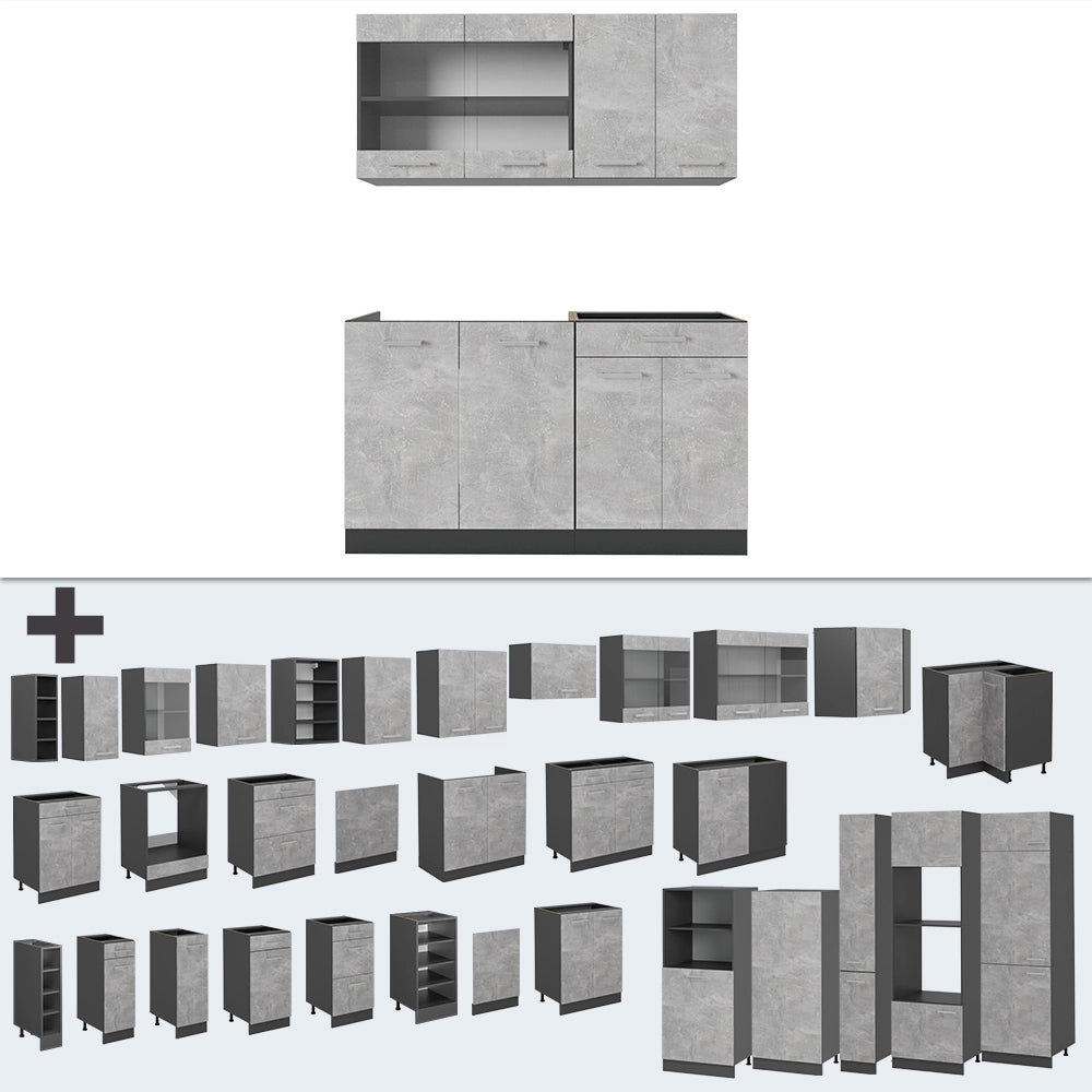 Vicco Cucina monoblocco Calcestruzzo/antracite 140 cm , PL Marmo