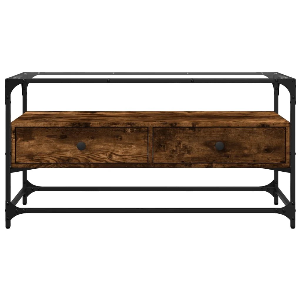 Mobile TV multimediale mensola per TV credenza per TV sala da pranzo soggiorno camera da letto con piano in vetro rovere affumicato legno marrone ingegnerizzato 02_0026420