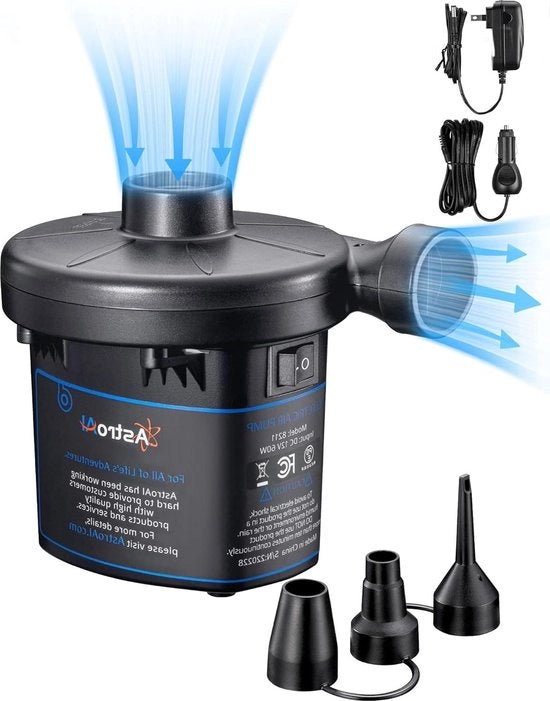 Pompa elettrica per materassini a aria - pompa portatile con 3 diffusori - gonfiabili cuscini, lettini a aria - anelli per nuoto, piscine, giocattoli galleggianti - per uso domestico e giardino - 220 V CA.
