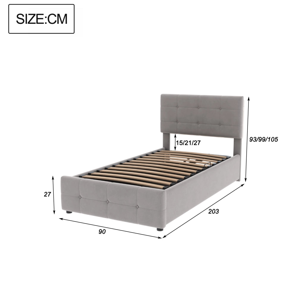 Letto imbottito per bambini 90x200 cm con contenitore grigio