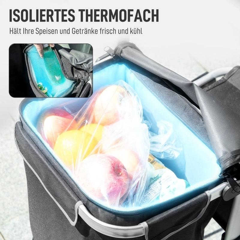 CARRELLO PORTASPESA 3 in 1 pieghevole 40 L Alluminio Nero