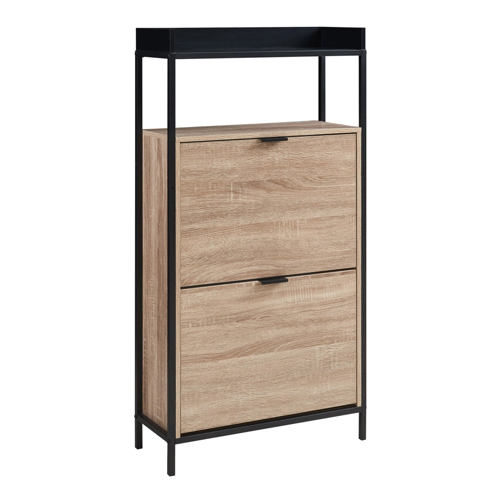 Scarpiera Salvaspazio Belana con Contenitori Ribaltabili e Piani di Appoggio 116x60x24 cm Nero/Effetto Rovere [en.casa]
