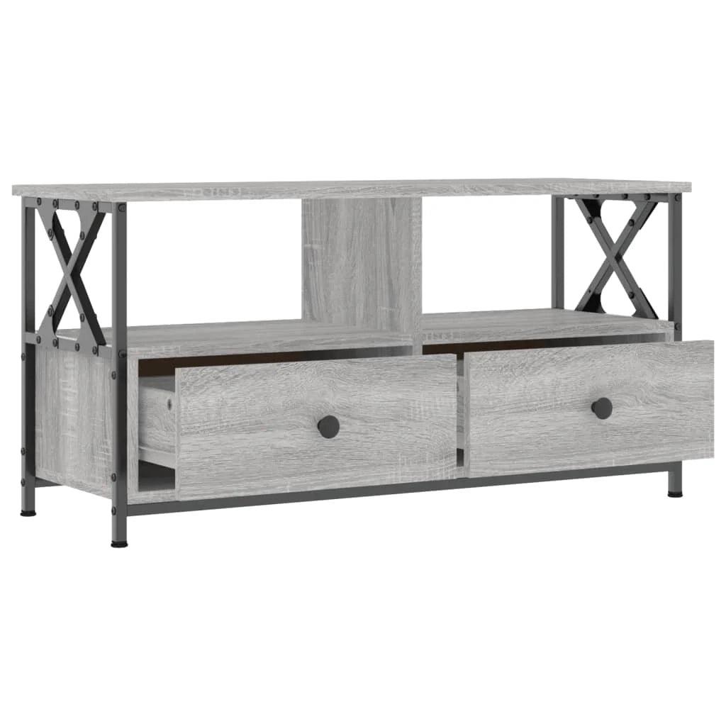 Mobile TV multimediale scaffale TV mobile TV sala da pranzo soggiorno camera da letto Sonoma 90 x 33 x 45 cm legno ingegnerizzato e ferro grigio 02_0028474