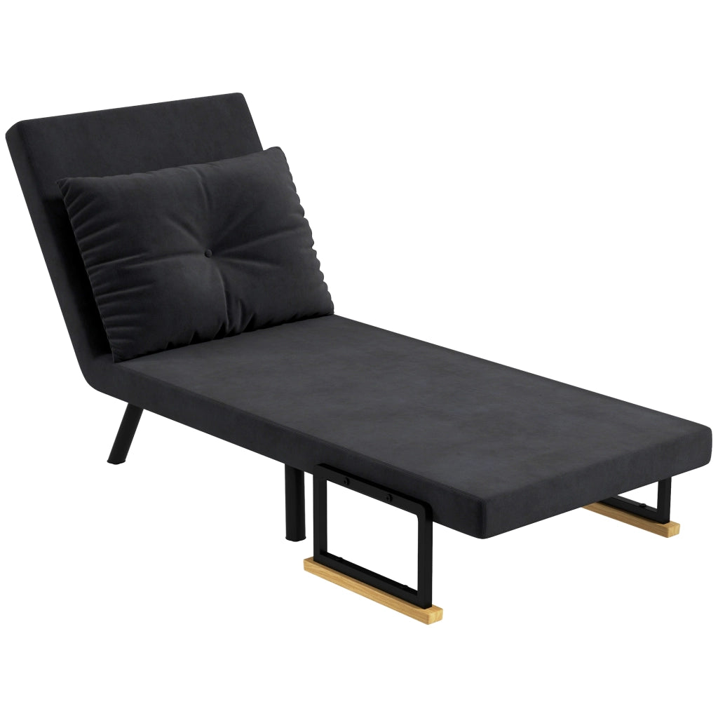 Poltrona Letto 3 in 1 con Schienale Reclinabile in 5 Posizioni e Cuscino. 63x73x81 cm. Nero