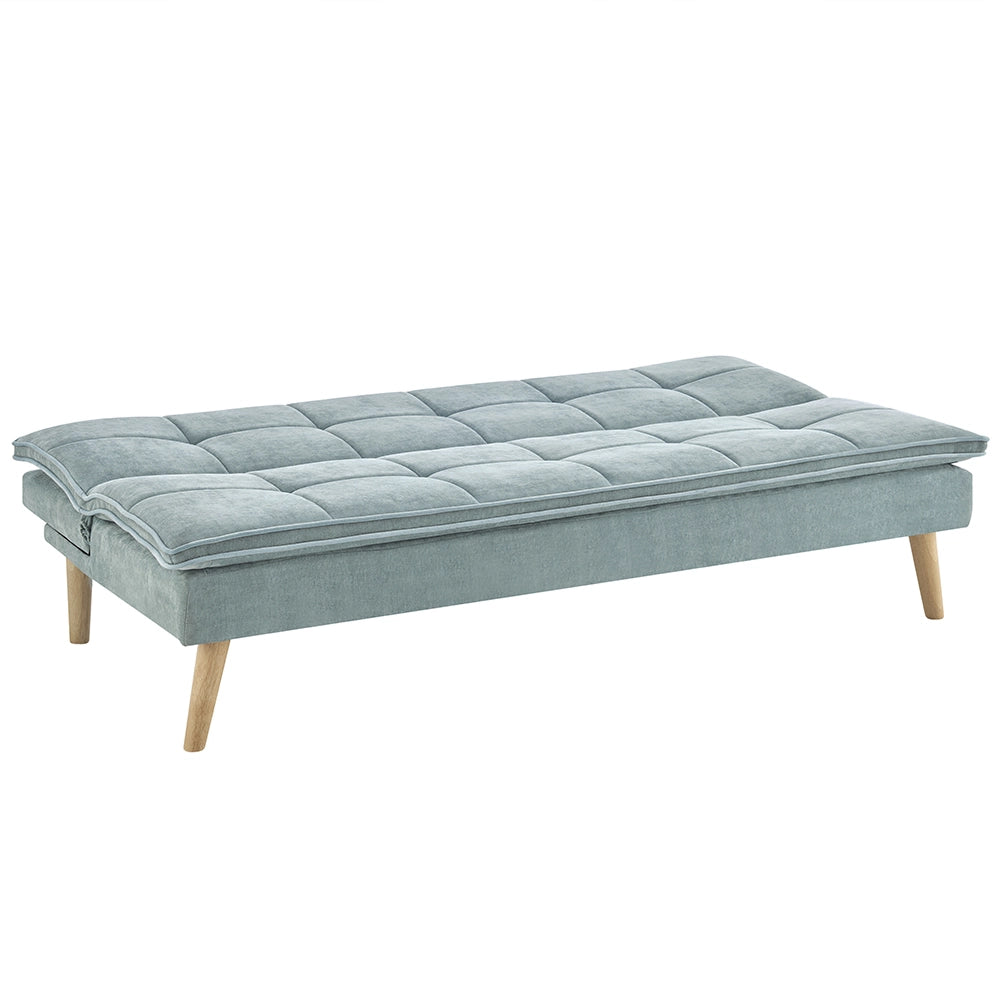 Divano Letto Reclinabile 3 Posti Ergonomico in Tessuto Celeste con Gambe Legno