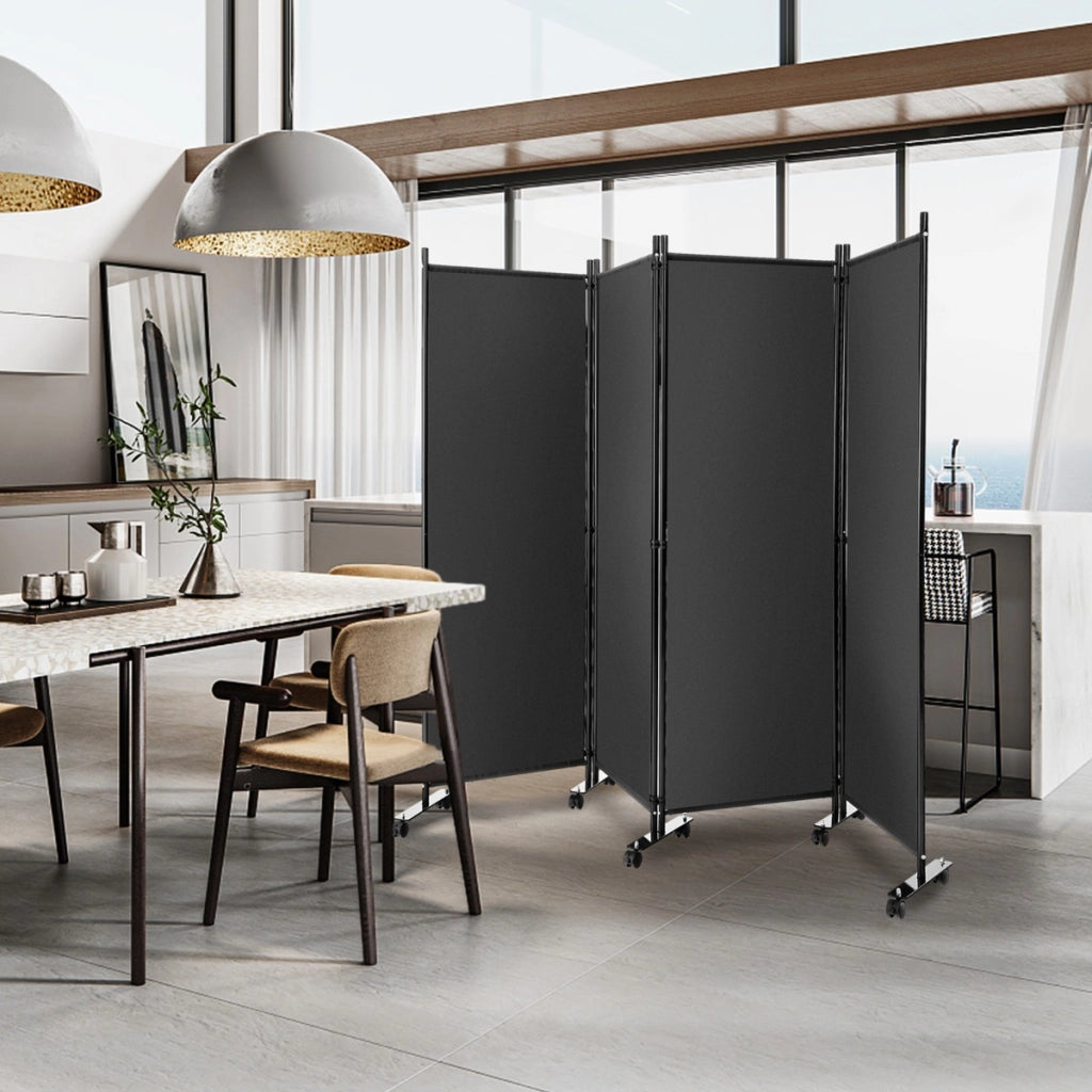 Divisorio con 4 pannelli su ruote-Paravento portatile in tessuto per casa ufficio soggiorno Grigio
