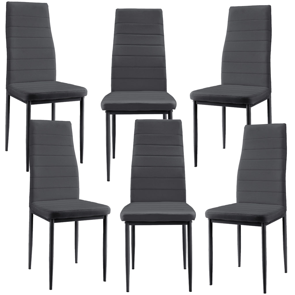 Set Sala da Pranzo Bjerkvik Tavolo 140x60 cm e 6 Sedie Imbottite Rivestimento in Similpelle - Nero / Grigio [en.casa]