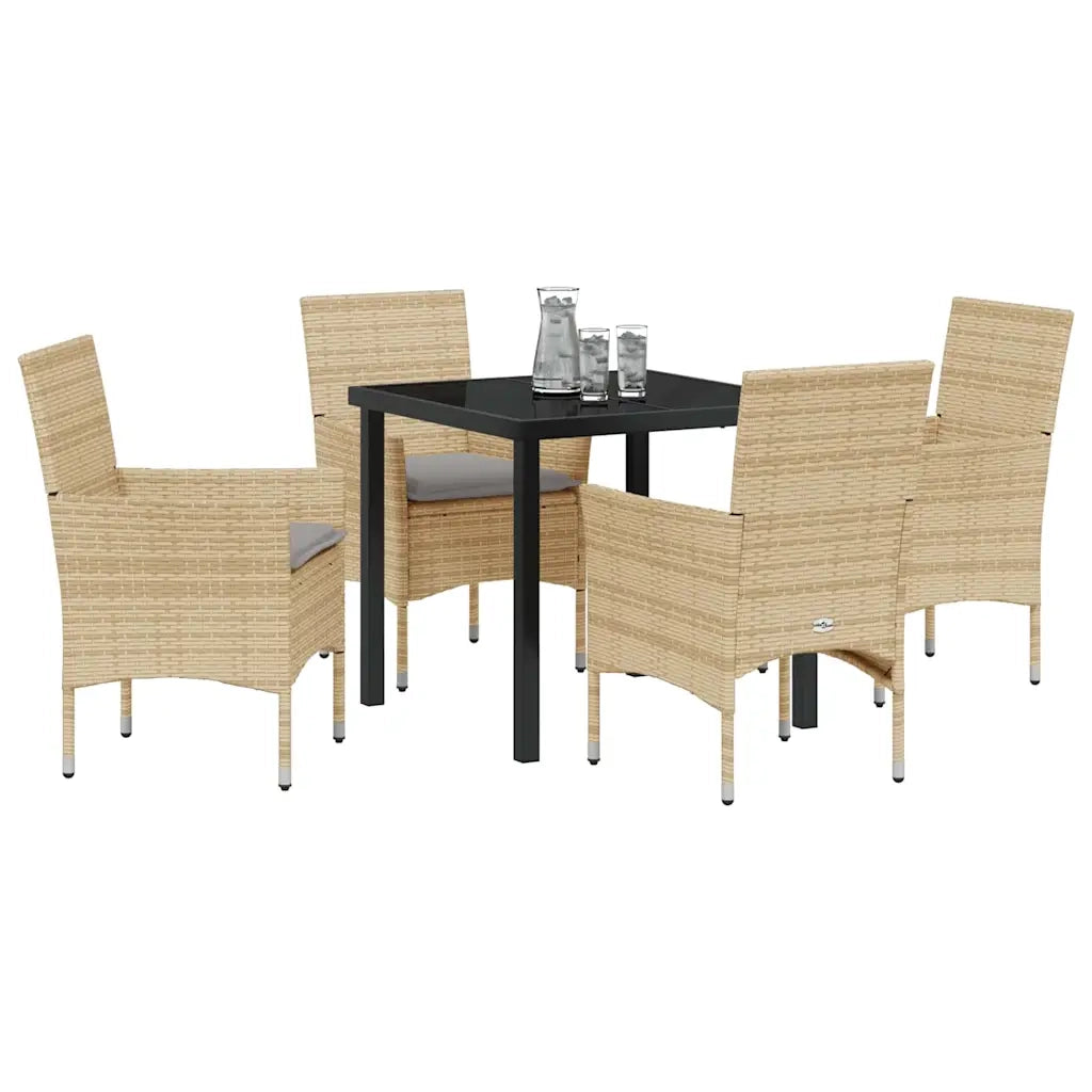 Set da Pranzo per Giardino con cuscino 5 pcs Beige polyrattan