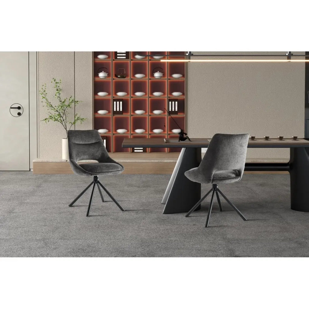 Set di 2 sedie YUMENA – Tessuto grigio – Gambe in metallo – Design compatto – Eleganza sobria e contemporanea
