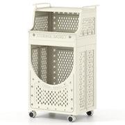 Carrello portabiancheria pieghevole a 3 ripiani 40 x 30 x 78 cm con 6 ganci pratico contenitore PP beige 20_0018227