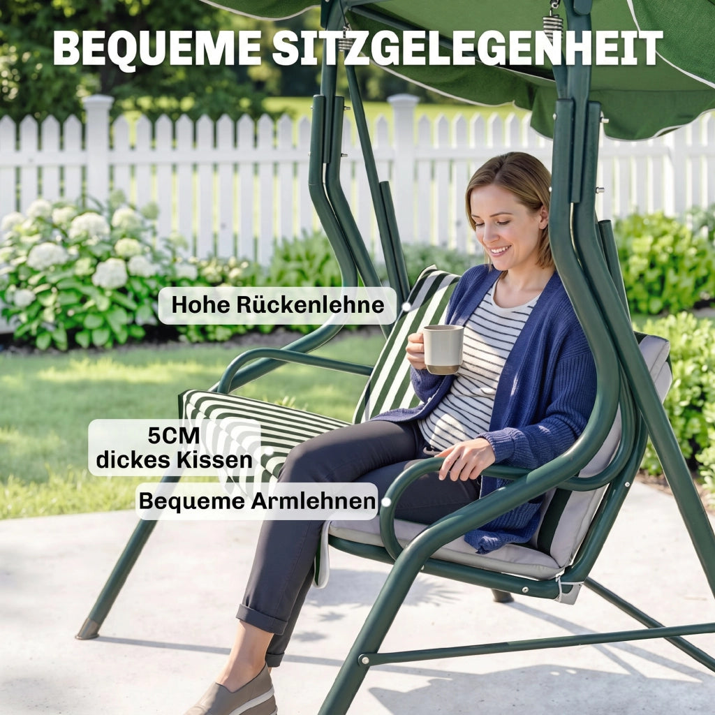 Balancelle Giardino Divano Esterno 3 Posti ¨C zephmum ¨C Grigio Verde Tessuto 200x150x110